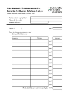 Formulaire de demande de réduction de la taxe de séjour 