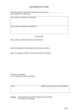 Formulaire de dénonciation d'une mise à ban