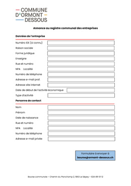 Formulaire d'inscription au registre des entreprises